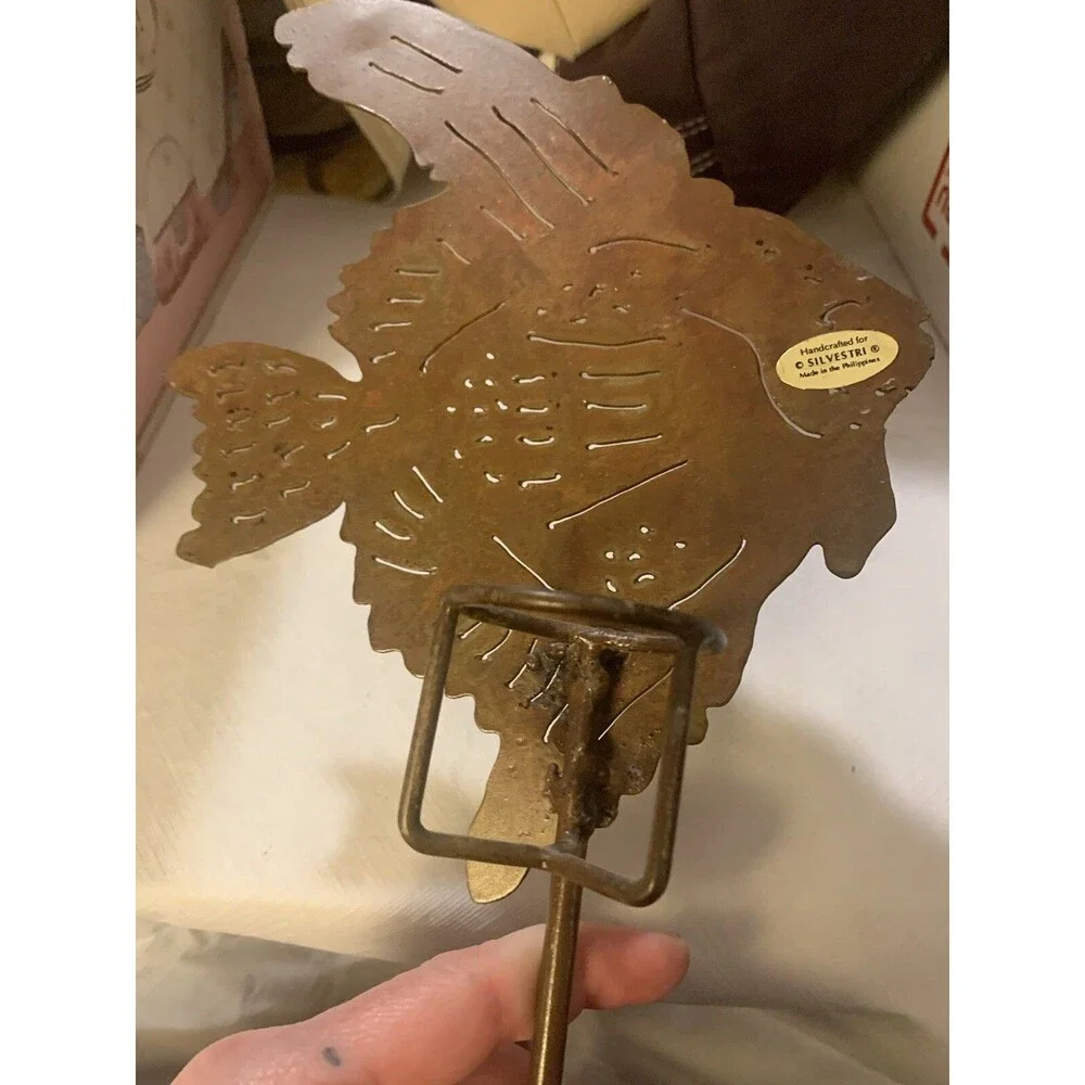 Silvestri Metal Angel Fish Tall Votive Holder~Cutouts For Light~Copper Color